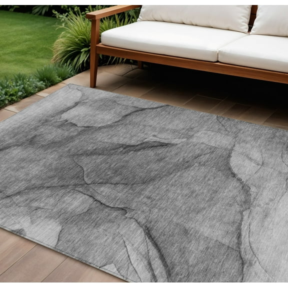 HomeRoots 578103 8 x 10 ft. Abstract Washable Indoor & Outdoor Rectangle Area Rug, Gray, Silver & Charcoal