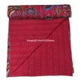 thumbnail image 4 of Beautiful Indian Handmade Cotton Kantha Quilt,Kantha Gudri, Floral with Mukut Design in Traditional Look Cotton Throw Blanket, Bedspread Size ( Single 60" x 90" ), 4 of 5