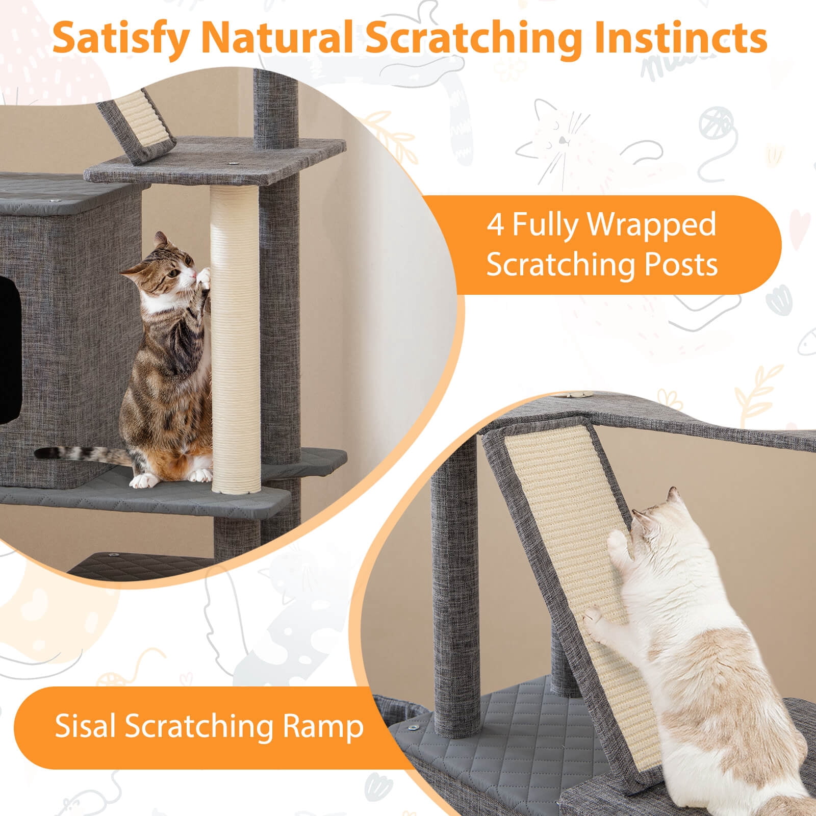 Infans 71" Tall Cat Tree for Indoor Cats Modern Multi-Level Cat Tower Activity Center