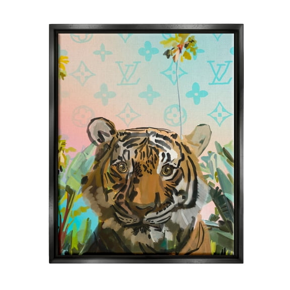 Stupell Industries Fashion Patterned Tiger Animals & Insects Painting Black Floater Framed Art Print Wall Art, 17 x 21