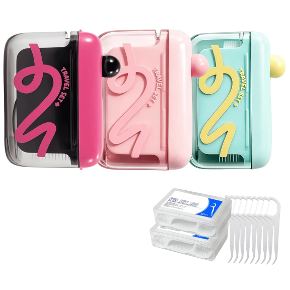 3Pack Automatic Pop-up Floss Dispenser Refillable  Floss Holder Portable Travel Floss Pick Organizer Case with 100 Floss Picks for Teeth Cleaning