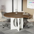 thumbnail image 3 of Tribesigns Round Conference Table, 47.24 Inches Small Meeting Table for 4 People, Rustic Meeting Seminar Table with Wood Base for Office Conference Room, 3 of 5