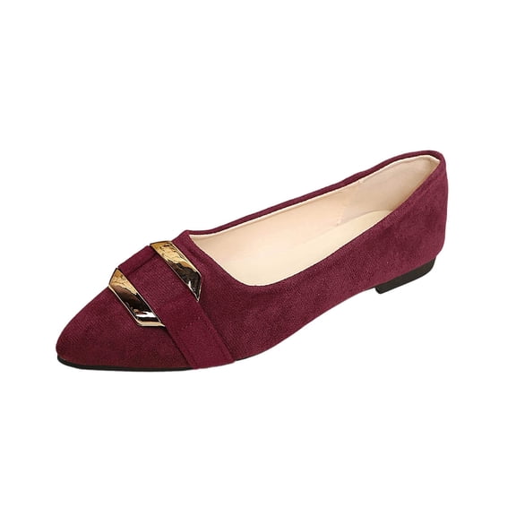Gpaecead Women's Metal Embellished Flats Pointed Closed Toe Faux Suede Texture Elegant Comfort Versatile Spring Summer Shoes, Burgundy