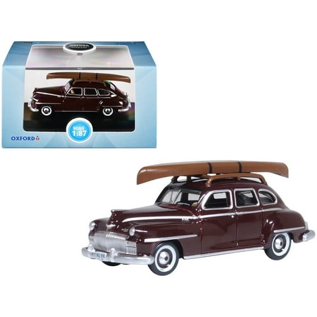 1946 DeSoto Suburban with Roof Rack and Canoe Royal Maroon 1/87 (HO) Scale Diecast Model Car by Oxford Diecast