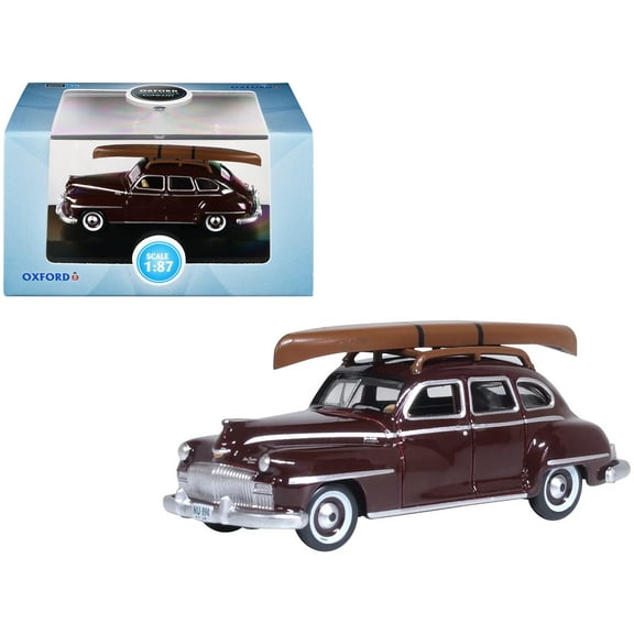 1946 DeSoto Suburban with Roof Rack and Canoe Royal Maroon 1/87 (HO) Scale Diecast Model Car by Oxford Diecast