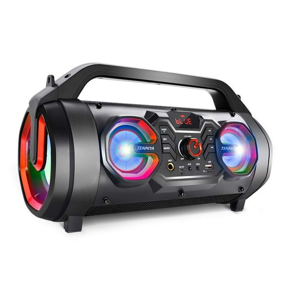Portable Bluetooth Speaker with Subwoofer, Wireless Speakers with Booming Bass, FM Radio, RGB Lights, EQ, Stereo Sound, 10H Playtime, 30W Loud Speaker for Home, Outdoor, Party, T