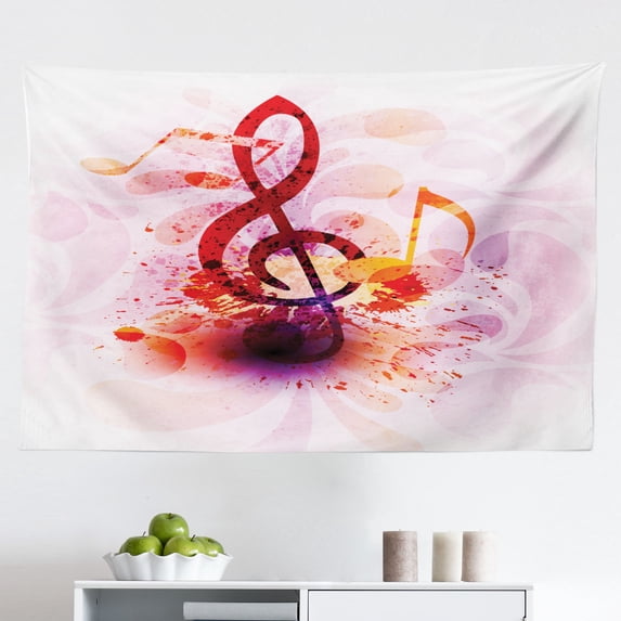 Music Tapestry, Grunge Style Motifs on Plain Backdrop Illustration Neutral Tones Print, Fabric Wall Hanging Decor for Bedroom Living Room Dorm, 2 Sizes, White Seal Brown, by Ambesonne