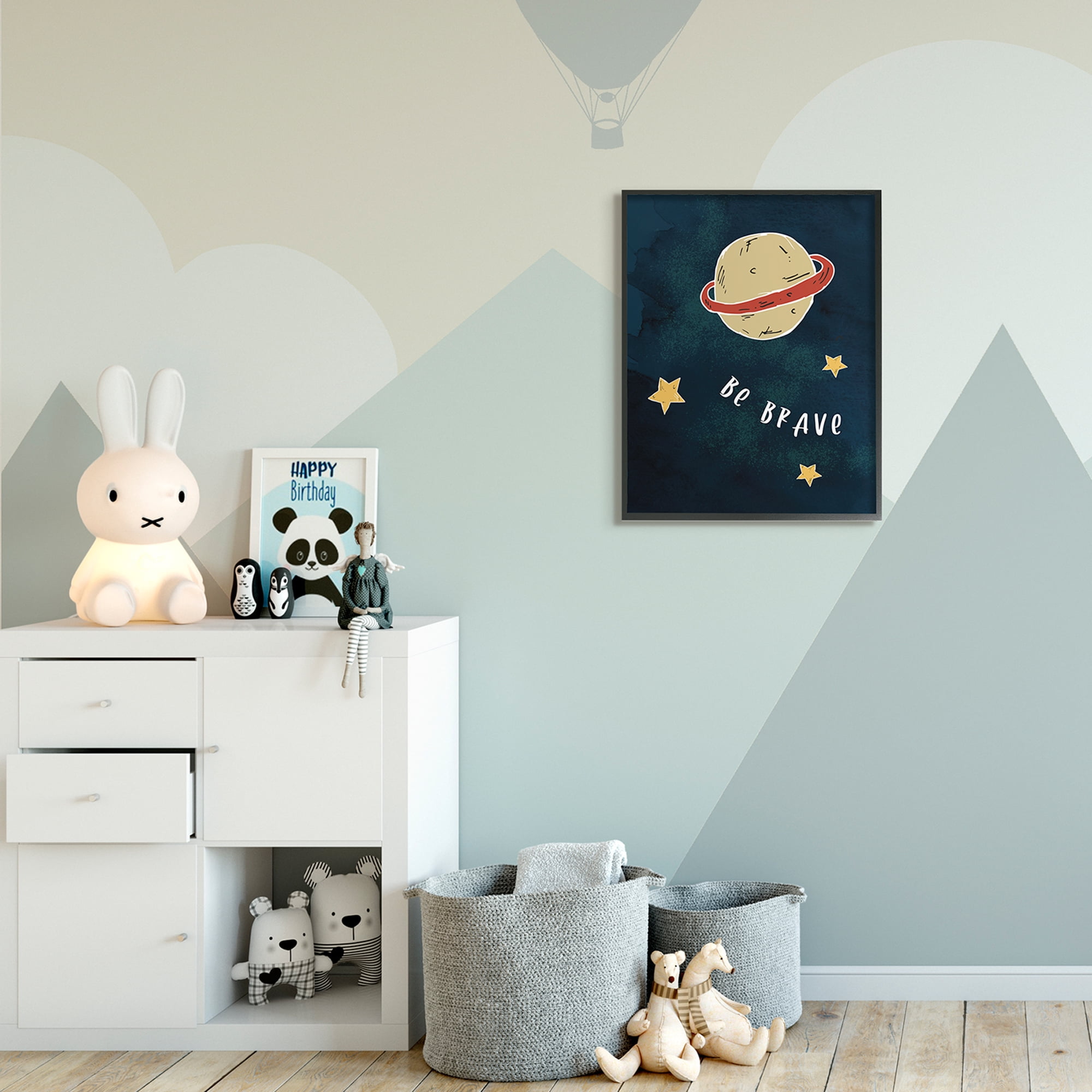 Be Brave Motivational Phrase Planet and Stars 24 in x 30 in Framed Painting Art Print, by Stupell Home Décor