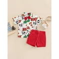 thumbnail image 2 of BemeyourBBs Toddler Baby Boys Farm Circus Gentleman Outfits Infant Baby Boys Summer Clothes Cute Cartoon Animal Print Short Sleeve Button Down Shirts with Bowtie Pockets Shorts Set, 2 of 9