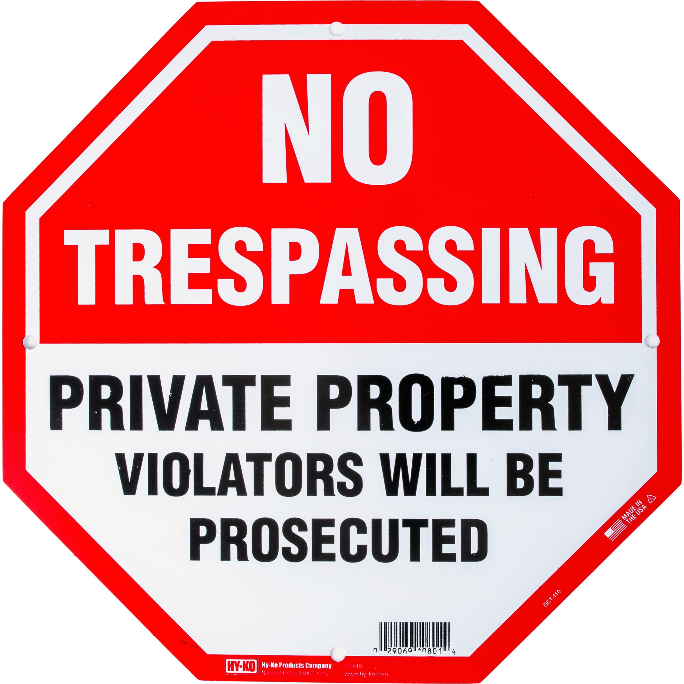 (5 pack) HY-KO 12"X12" Octagon No Trespassing Sign