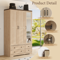 thumbnail image 3 of Brafabhome 71"H Wooden Armoire Wardrobe Closet with 4 Drawers, 3 Doors Modern Wardrobe Cabinet with Glass Mirror and Adjustable Shelf for Clothes Coats, Natural, 3 of 8