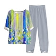 thumbnail image 2 of Nrmvnmi Women's Summer 2 Piece Outfits Casual Floral Prints Short Sleeve Pajama Tops Wide Leg Pants Lounge Sets Tracksuits Mothers Day Gifts, 2 of 5