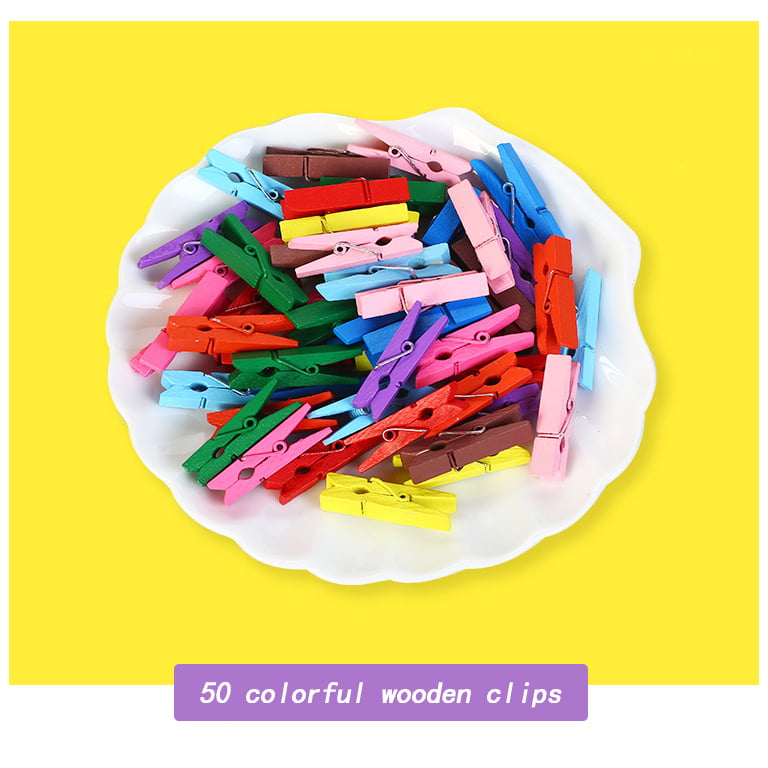  Mini Clothes Pins for Photo, Yellow Small Colored Clothespins  100 Pack Wooden Rainbow Colorful Picture Clips with 32 FT String for  Crafts, Little Baby Shower, Display Artwork : Home & Kitchen