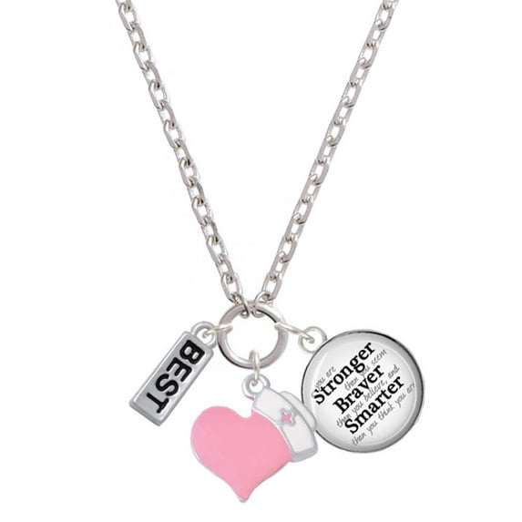 Delight Jewelry Silvertone Best - Light Pink Heart Nurse Strong Zoe Necklace