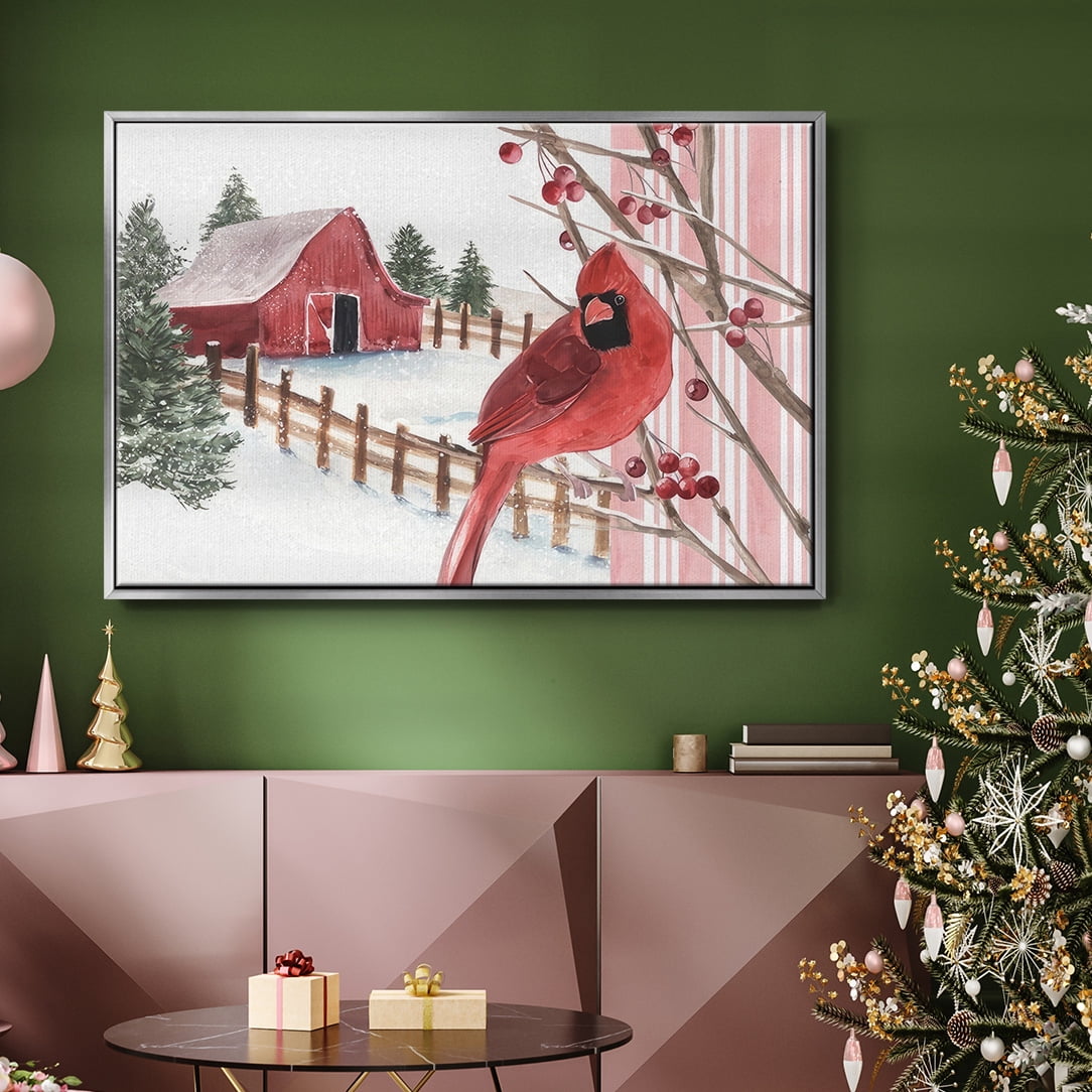 Winter Cardinal Collection A - Framed Gallery Wrapped Holiday Canvas - 25 x 37 - Silver Frame