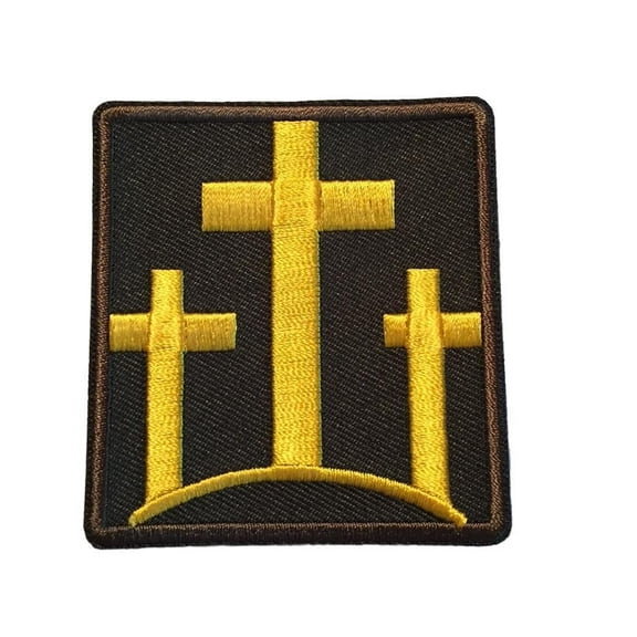 3 Gold Crosses Green Iron On Patch - Cosplay Biker DIY Costume