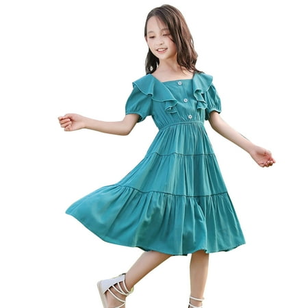 

Eashery Girls White Dress Toddler Girls Dresses for Summer Short Sleeve Kid Clothes Party Tutu Dresses for Little Girls 2-8 Years Blue 3-4 Years