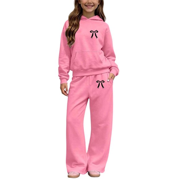 BXJX Girls Outfit Sets Size 8 ,Long Sleeve Sports 2 Piece Fleece‑Lined Hoodies and Sweatpants Sets Pink