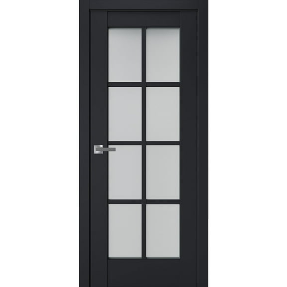 Interior Solid French Door Frosted Glass | Veregio 7412 Antracite | Single Regular Panel Frame Trims Handle | Bathroom Bedroom Sturdy Doors -36" x 84"