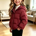 thumbnail image 5 of Kids Winter Hooded Puffer Coat, Girls Thick Warm Windproof Long‑Sleeve Solid Color Outerwear for Cold Winter Days | CSEONE, 5 of 9