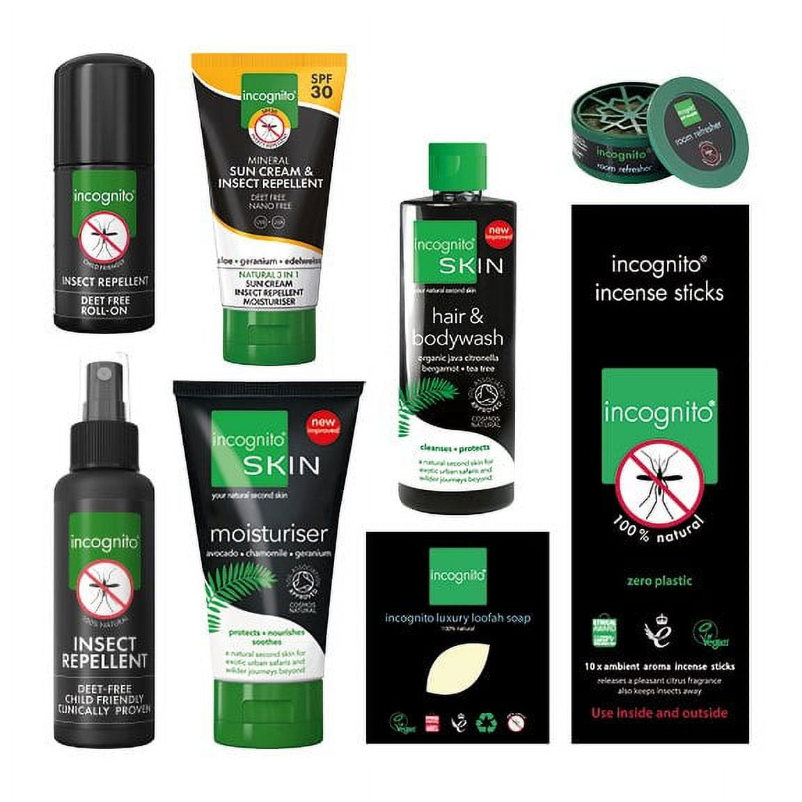 Incognito Multi - Award Winning 100% Natural DEET FREE Insect Repelling 2 in 1 Hair and Body Wash 6.7floz (200ml)