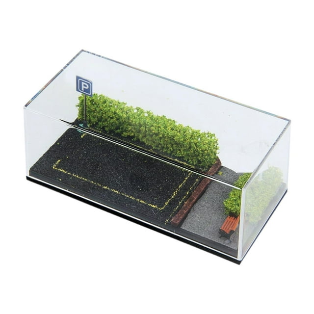 Vitrina para coches de fundición a presión a escala 1/64, expositor de señales de tráfico, minisillas de acrílico para aparcamiento de coches Arbusto de flores verdes