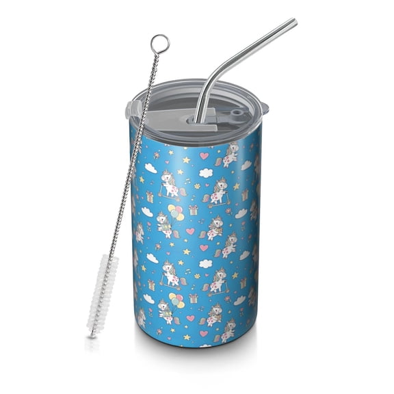 20oz Coffee Tumblers Blue Cartoon Unicorn Gift Balloon Cloud Pattern Stainless Steel Vacuum Insulated Travel Tumbler Coffee Cups Mug with Lid and Straw with Cleaning Brush for Cold & Hot Drinks