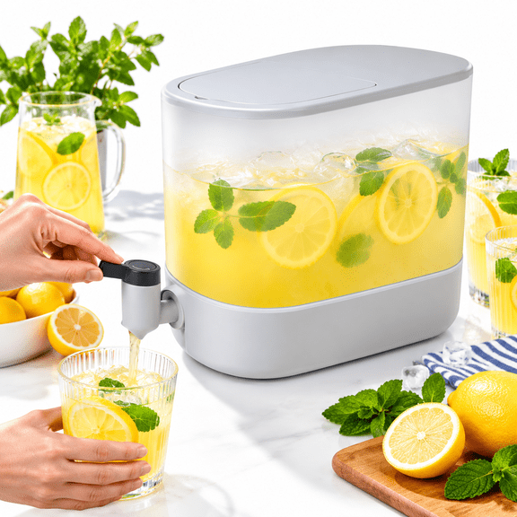 Large-capacity Water Jug with Built-in Faucet, Food-grade BPA-Free Low Temperatures-resistant Plastic Water Container, for Summer Iced Tea Lemonade Storage Gray