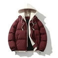 thumbnail image 2 of Wyobmus Men's Quilted Jackets Winter Heavyweight Hooded Puffer Jacket Solid Zipper Coat Casual Oversized Padded Jacket Burgundy, 2 of 4
