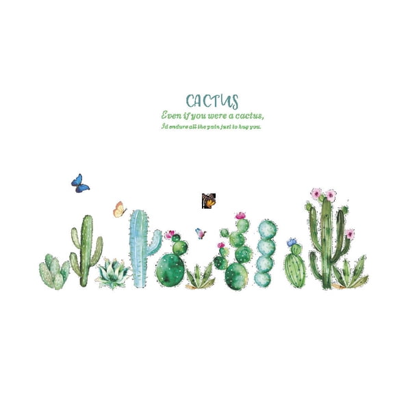 Inteprter Conjunto de pegatinas de pared, calcomanía de Cactus de dibujos animados, papel tapiz decorativo para interiores, póster extraíble, Decoración del hogar