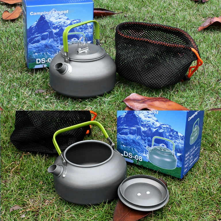 1200ML Aluminum Camping Kettle Teapot with Lid Knob Mesh Bag 