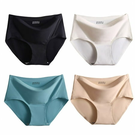 

Wuffmeow 4PCS/Set Womens Stretch Panties Seamless Invisible Panties Hipster Brief Mid Rise Brief No Panty Line Underwear Black White Blue-gray Beige