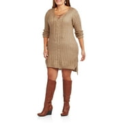 Women's Plus Lace Up Cable Knit Dress