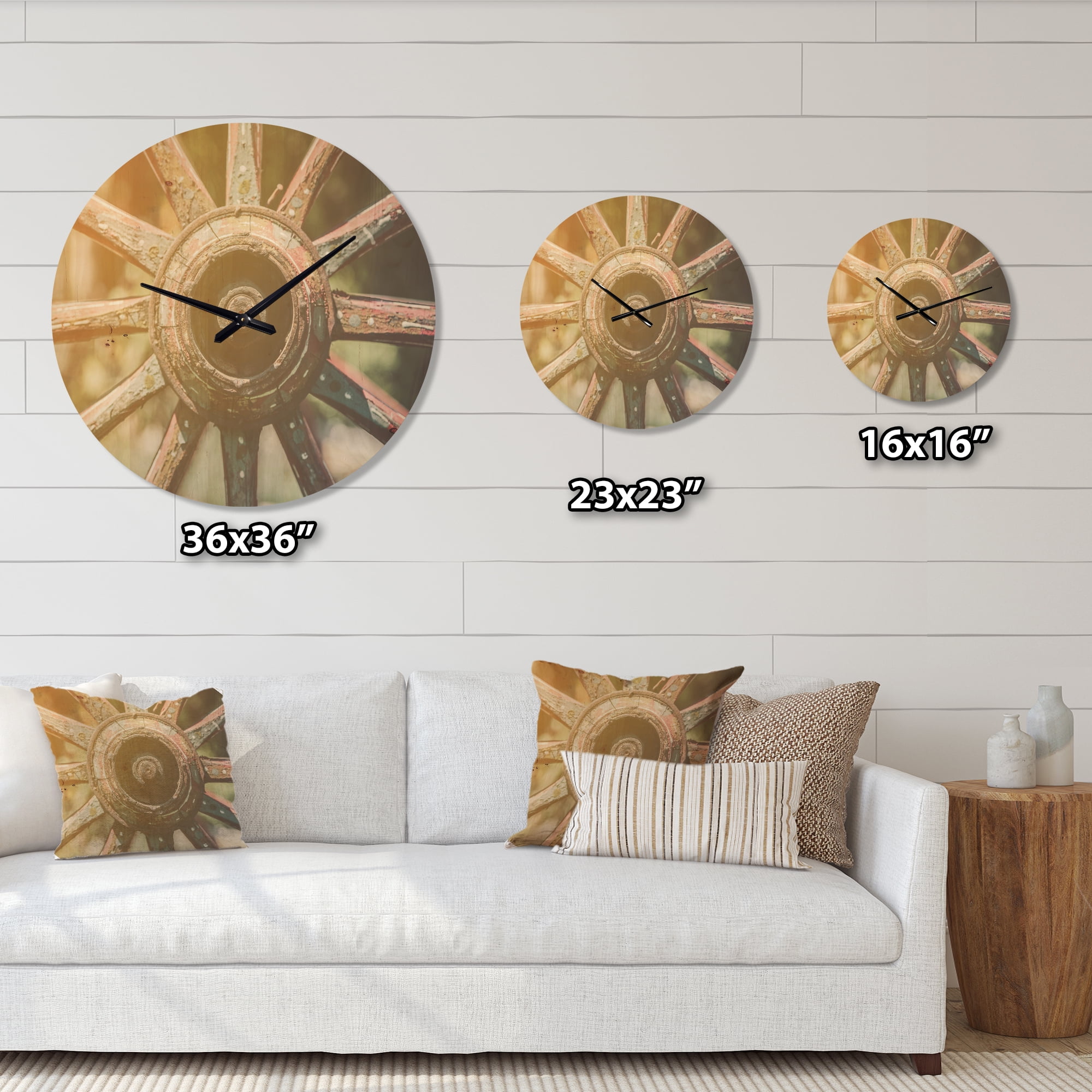 Designart 'Closeup Of Country Wagon Wheel' Farmhouse Wood Wall Clock