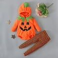 thumbnail image 6 of CUZIBR Baby Boys Girls Jumpsuit Zipper Hooded Long Sleeve Cute Pumpkin Romper With Striped Leggings Outfits Sets Relaxed Fit Dailywear For Toddler, 6 of 9