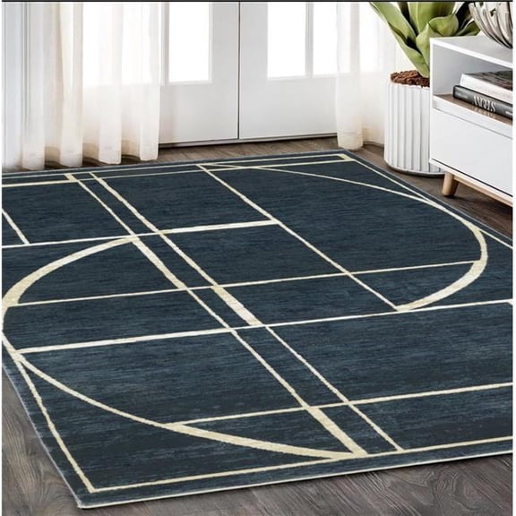 HomeRoots 575575 5 x 8 ft. Geometric Rectangle Area Rug, Blue & Ivory