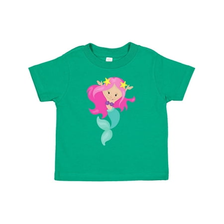 

Inktastic Cute Mermaid Little Mermaid Starfish Pink Hair Girls Toddler T-Shirt