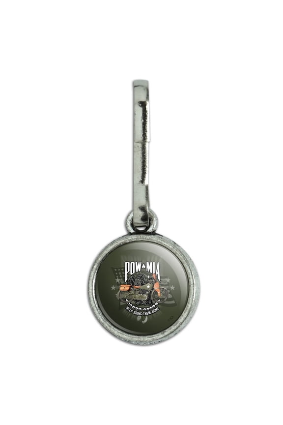 POW MIA Army Motorcycle Bike Bring Them Home Antiqued Charm Clothes Purse Suitcase Backpack Zipper Pull Aid