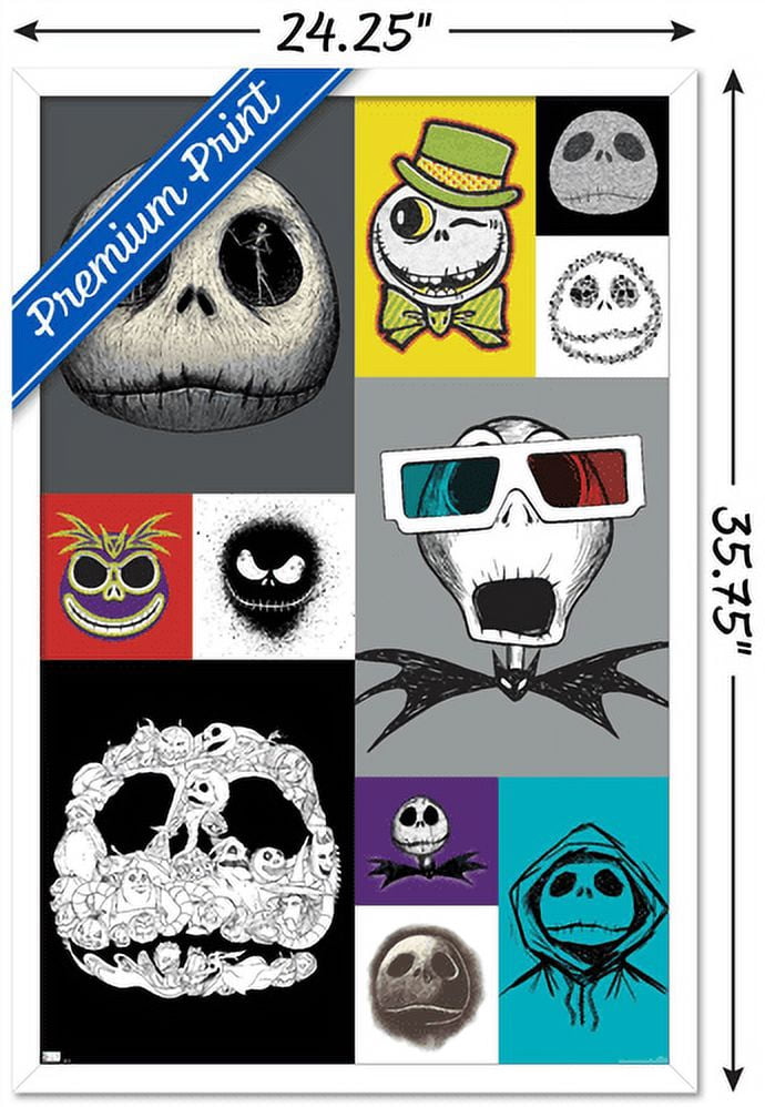 Disney Tim Burton's The Nightmare Before Christmas - Jack Grid Wall Poster, 22.375" x 34", Framed