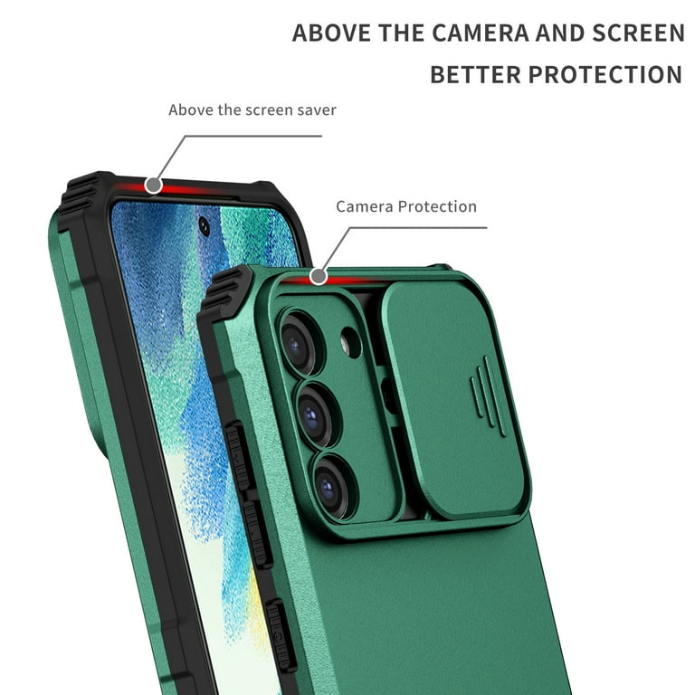 UUCOVERS for S-amsung Galaxy S21 FE 5G Phone Case with Slide Camera Cover,  Kickstand Military Grade Shockproof Drop Protection Non-Slip Heavy Duty  Rugged Cover Case for Galaxy S21 FE 6.4, Dark Green 