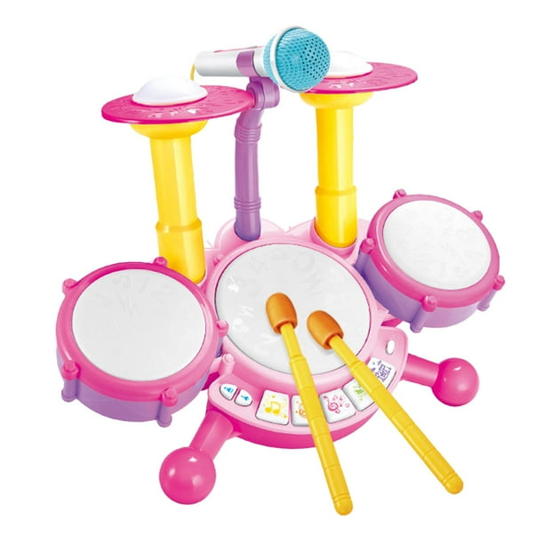 El instrumento musical del sistema del tambor de los niños ilumina el juguete de aprendizaje del bebé, juguete musical del bebé para las niñas Rosa
