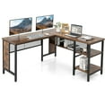 thumbnail image 1 of Costway Bureau d'Ordinateur d'Angle en Forme de L Industriel avec Étagères de Rangement, 1 of 10