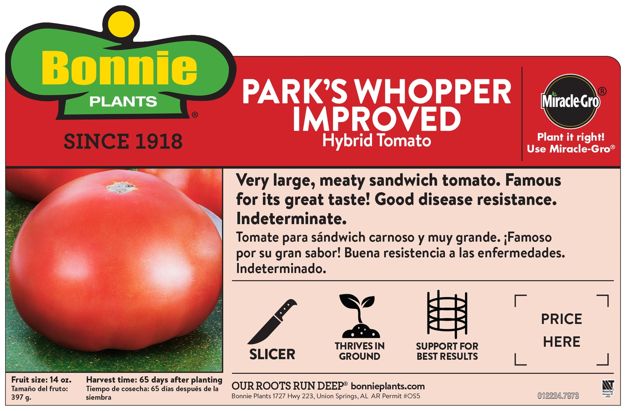 Bonnie Plants 2.32 Qt Park's Whopper Tomato Plant in Pot, Live Outdoor