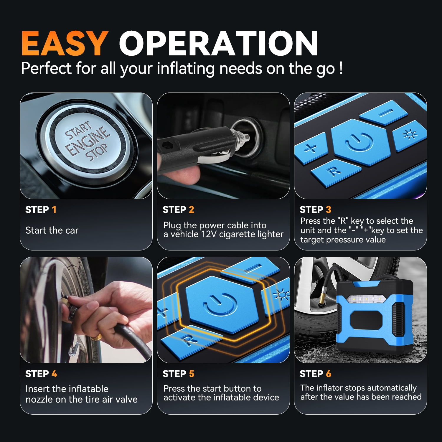 12V 150 PSI Digital Portable Air Compressor Pump with LED - Blue