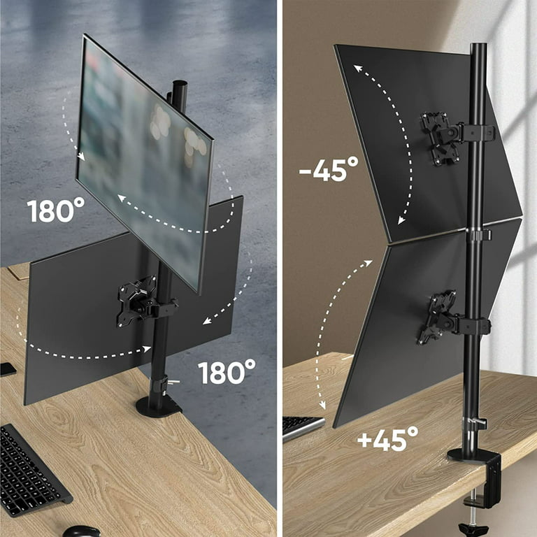 ONKRON Dual Monitor Mount - Stacked Monitor Stand for 13 - 34 inch Flat or Curved Screens Up to 17.6 lbs Each - Adjustable Vertical Dual Monitor Stand
