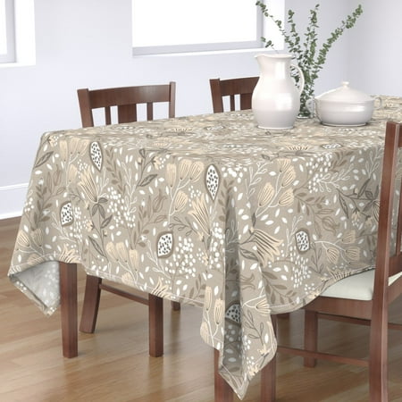 

Cotton Sateen Tablecloth 70 x 108 - Neutral Botanical Meadow Floral Nature Seeds Leaf Print Custom Table Linens by Spoonflower