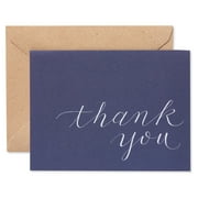 American Greetings Navy Blue Thank You Cards and Brown Kraft-Style Envelopes, 5.25" x 4" (50-Count)