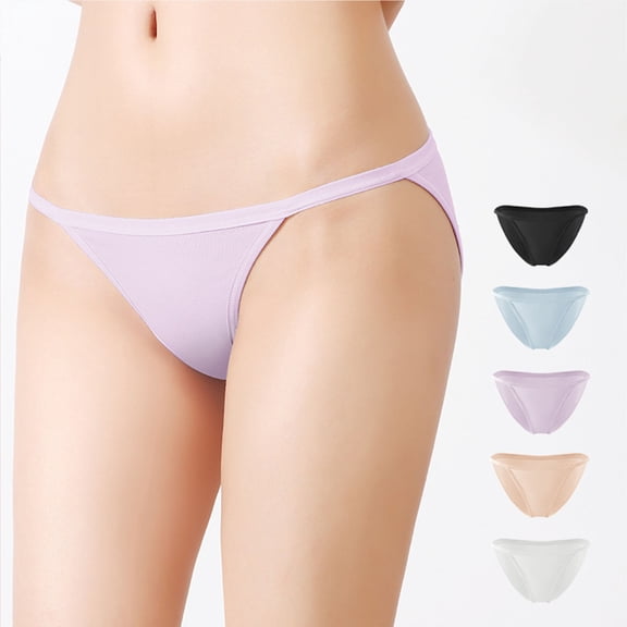 Lunuaoe Women's Low Rise String Bikini Panties, Thin Strap High Cut Briefs, Breathable Cotton Crotch Underwear