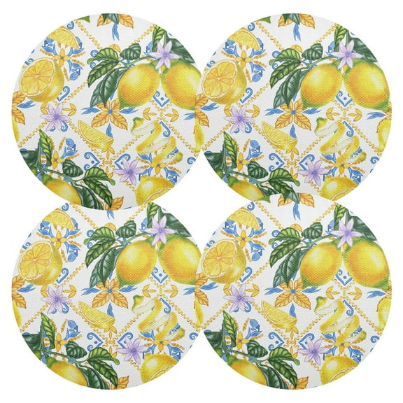 Ryvnso Blue Boho and Yellow Lemons Round Plate Mats Dining Table Placemat Set of 4 for Holiday Decoration