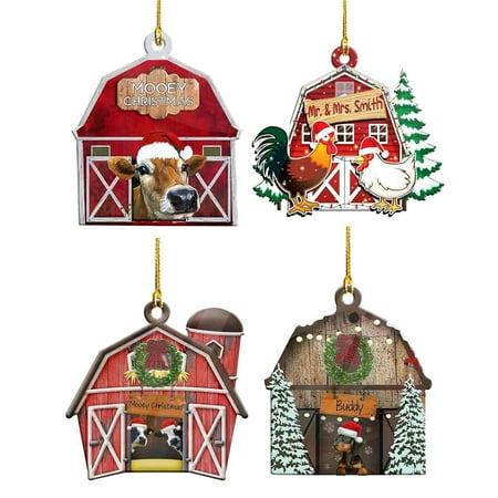 

Christmas Hanging Farmhouse Ornament | Christmas Acrylic Decorations Hanging Vintage Ornaments | Mini Pendant for Wall Window Tree Car Rearview Mirror Accessories